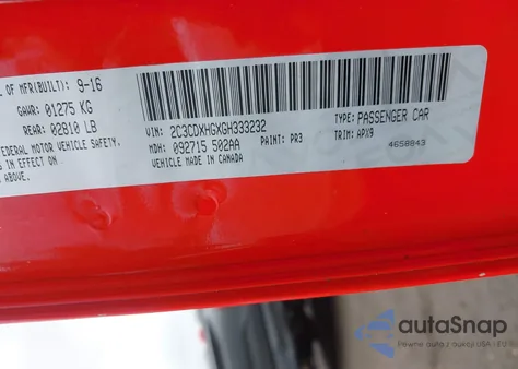 2016 Dodge Charger Sxt из США, поврежденный, VIN 2C3CDXHGXGH333232